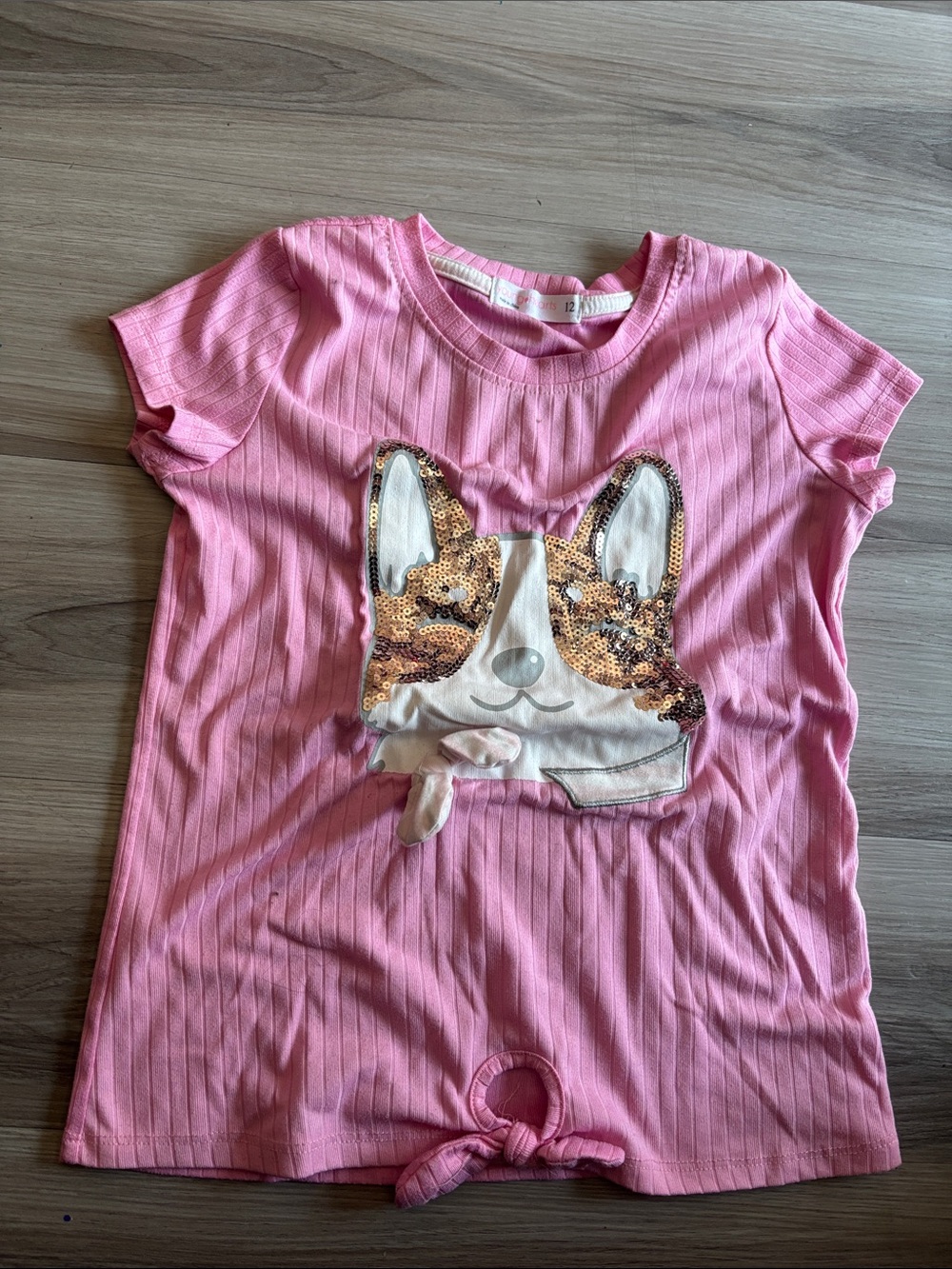Girls' Pink Short Sleeve Tee with Sequin Puppy Appliqué